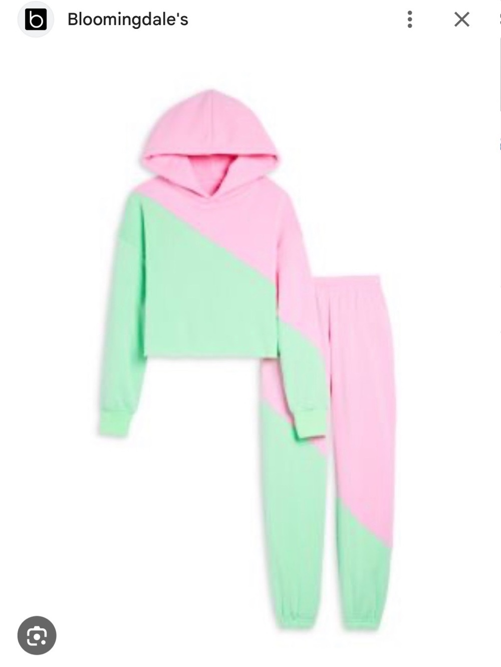 Katie J NYC Pink & Mint Diagonal Colorblock Cropped Hoodie